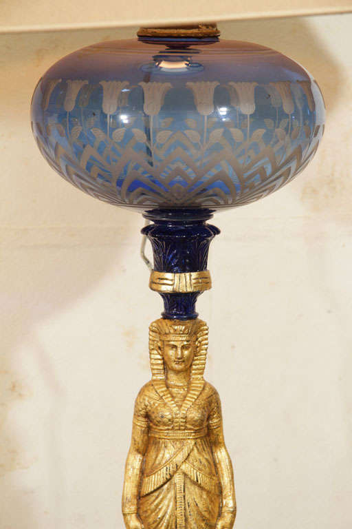 Metal Pair of Napoleon III Neo-Egyptian Lamps